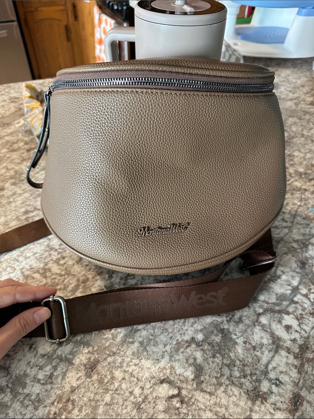 Montana West Taupe Pebbled Leather Crossbody Belt Bag